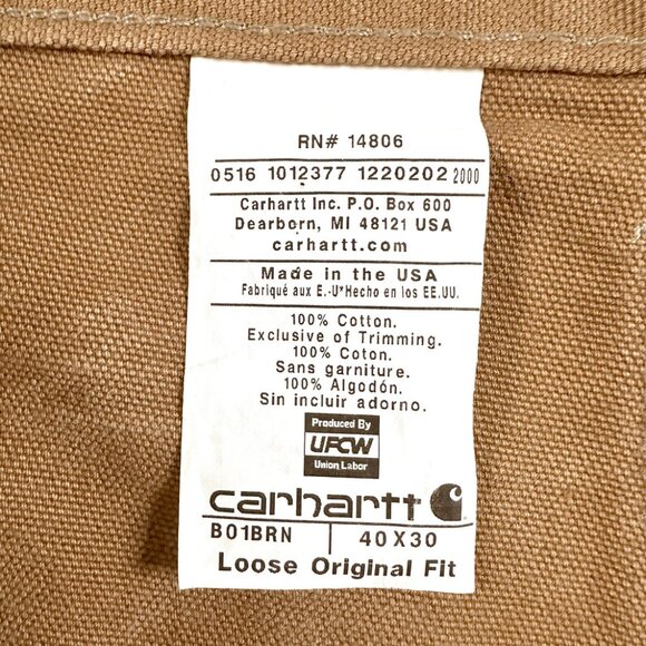 Vintage Carhartt B01-BRN Double Knee Pants 40x30 Made in USA Union Made Workwear - Picture 10 of 11